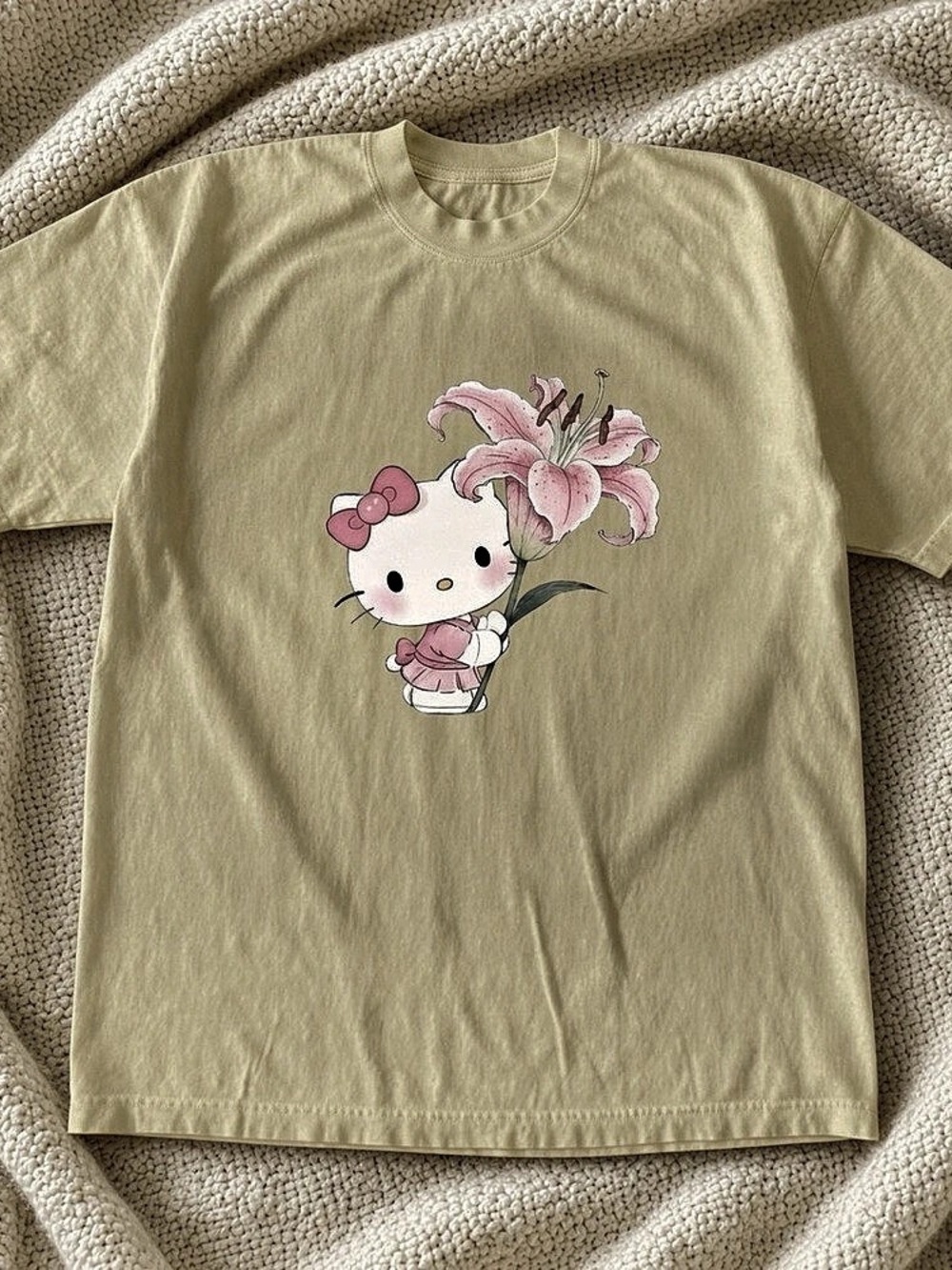 Gildan 5000 Heavy Cotton T-Shirt Hello Kitty Lily Graphic Hello Kitty Graphic